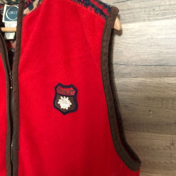 Orly Cottagecore Cabincore Red Fleece Fair Isle Vest Large - Picture 6 of 11